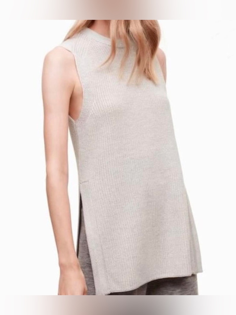 Wilfred | Aritzia Palmier 100% Wool Sleeveless Ribbed Sweater Light Beige Size S